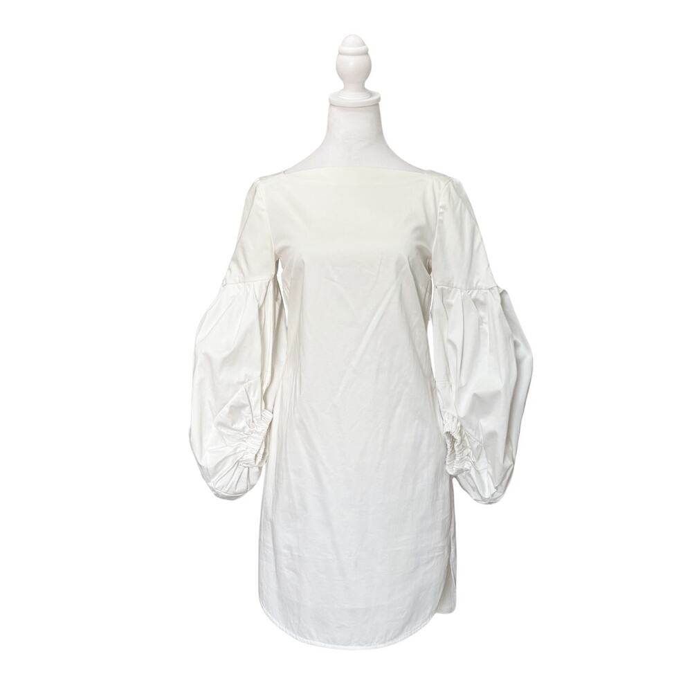 Hellessy Cotton Poplin Balloon Sleeve Mini Dress 2 Ivory - Picture 3 of 8